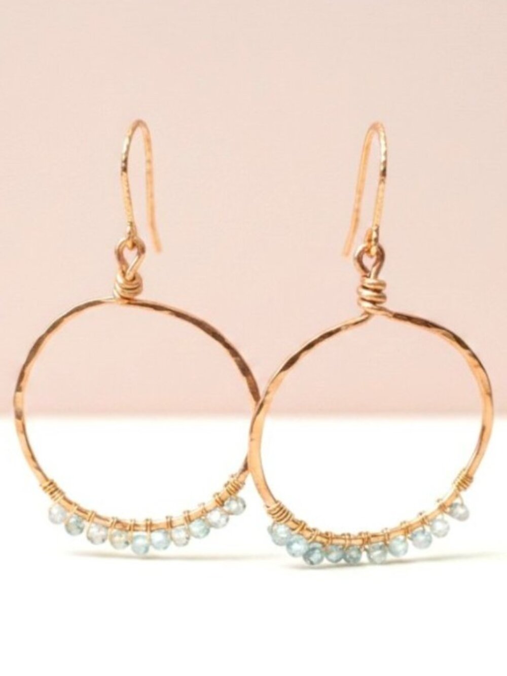 Handmade Beachy Hoop Earrings with Apatite and 14k Gold Wire